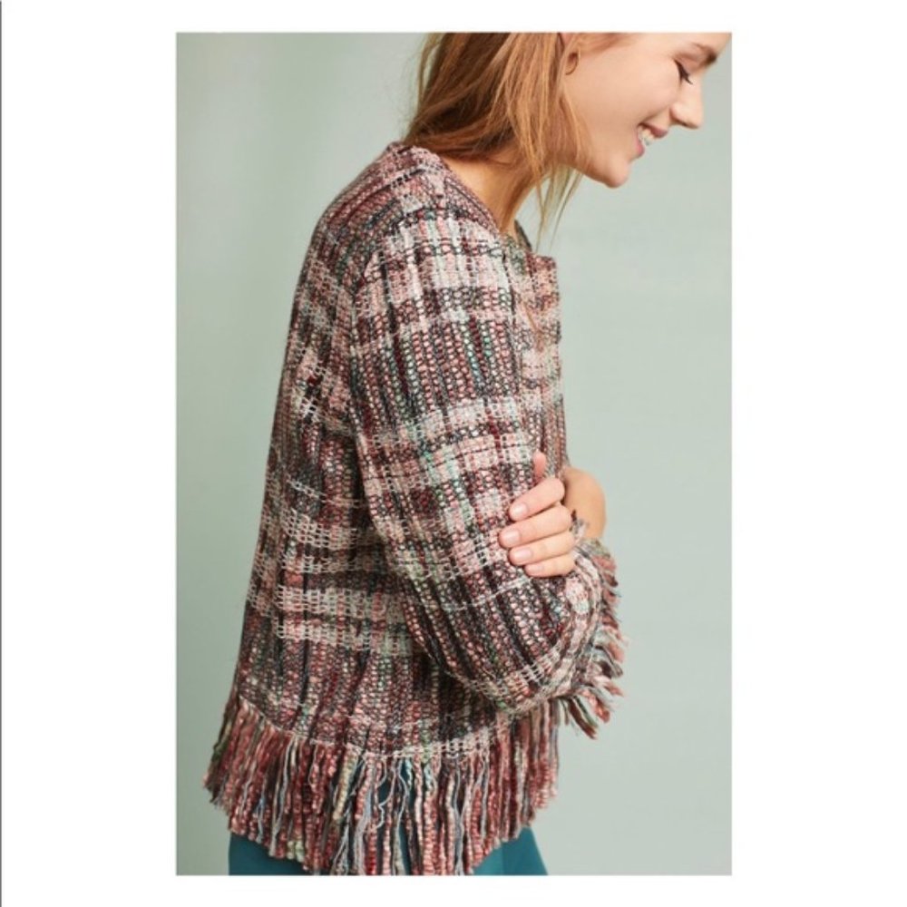 Anthropologie Fringed Academy Blazer Jacket Pink Tweed NEW